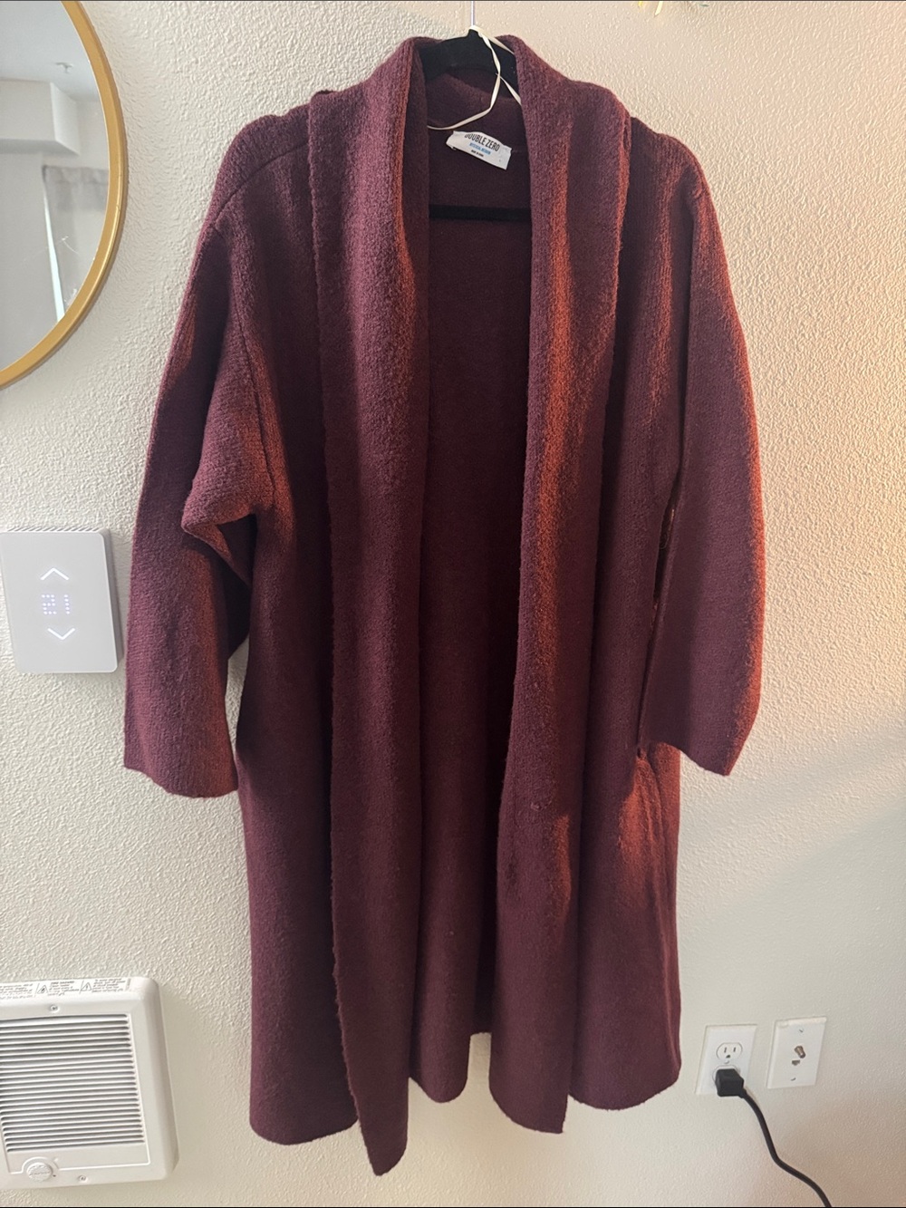 Double Zero Burgundy Open-Front Wool Blend Coat